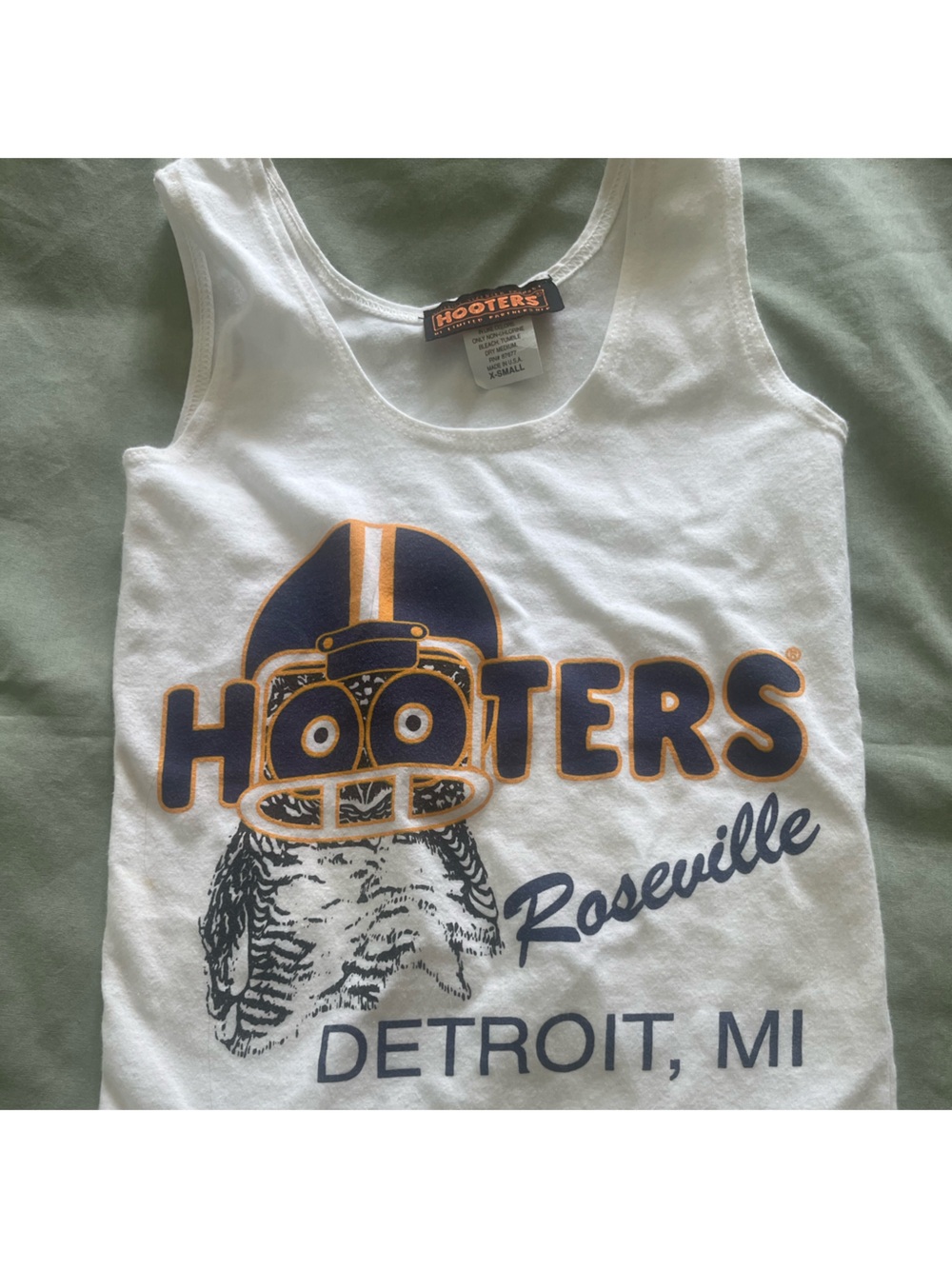 Hooters Uniform Tank. Navy and Gold Helmet Owl Graphic. Authentic. Size XS